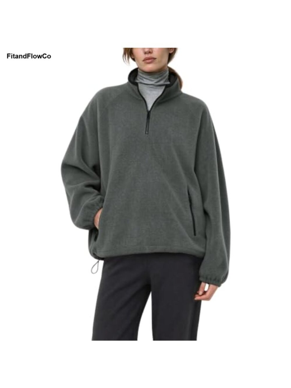 Women's Polyester Fleece Quarter Zip Pullover Jacket Zip Pockets